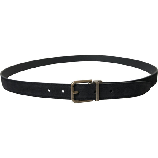 Dolce & Gabbana Black Suede Leather Gold Metal Buckle Belt BEL9126-110