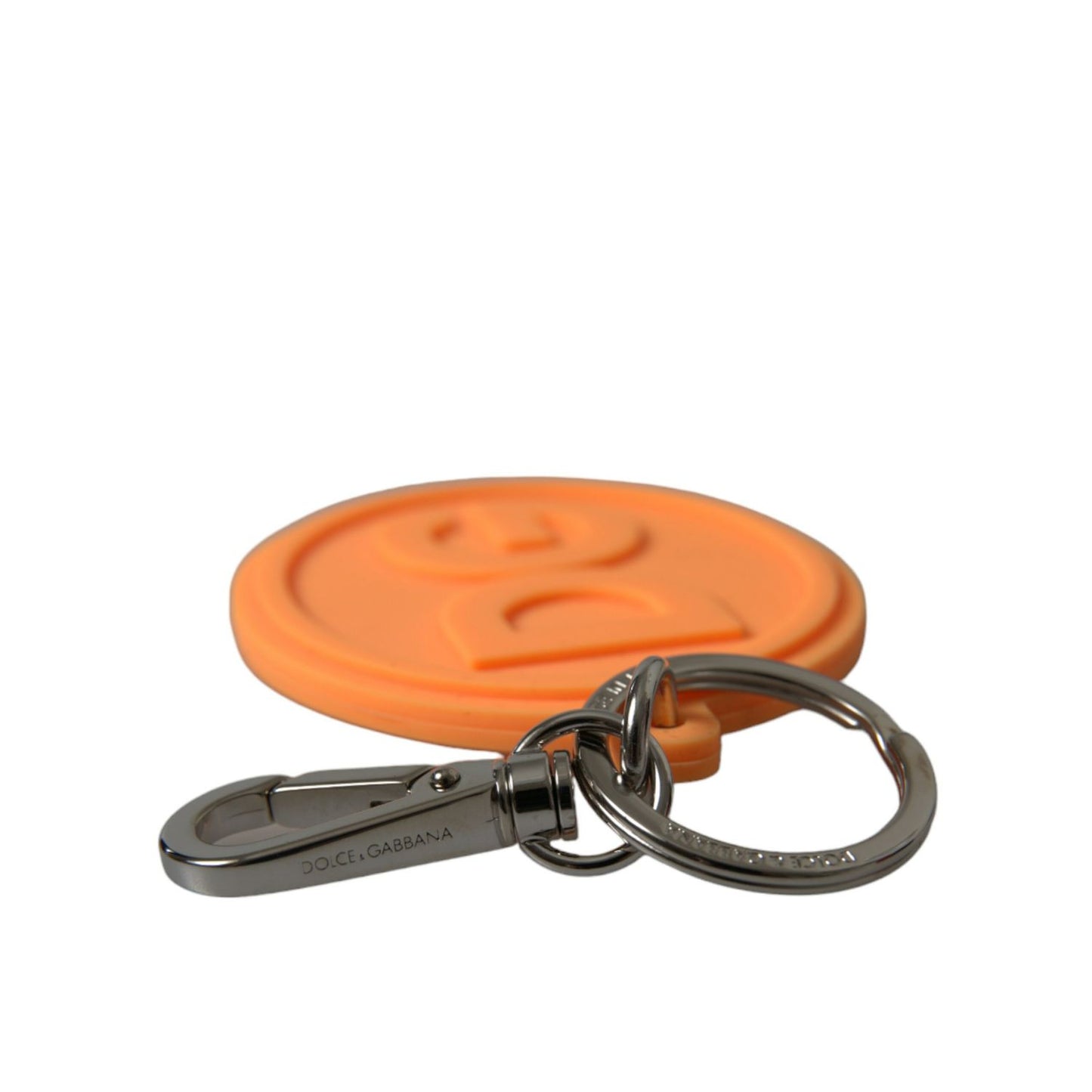 Dolce & Gabbana Orange Rubber DG Logo Silver Brass Metal Keyring Keychain