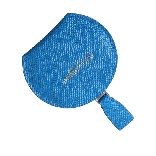 Dolce & Gabbana Blue Calfskin Leather Round Logo Hand Mirror Holder