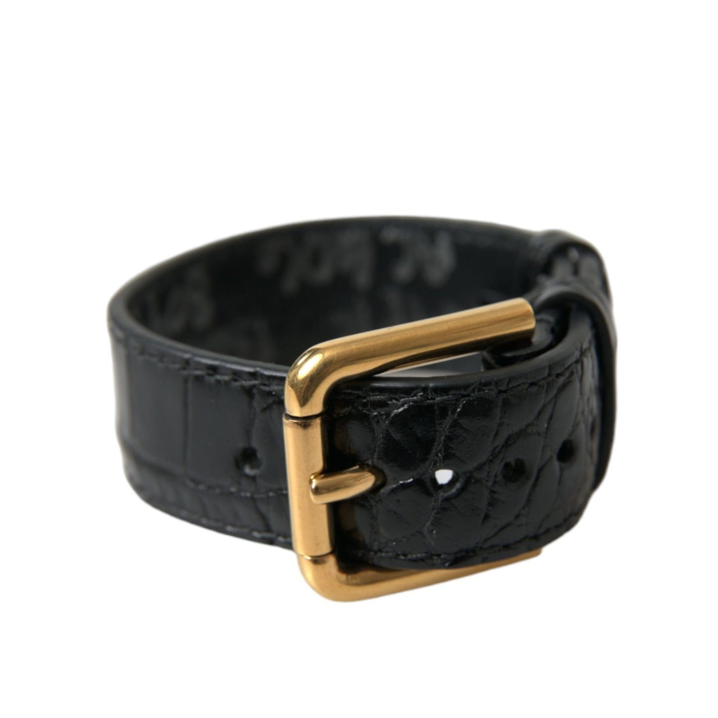 Dolce & Gabbana Black Textured Leather Gold Tone Metal Buckle Armband
