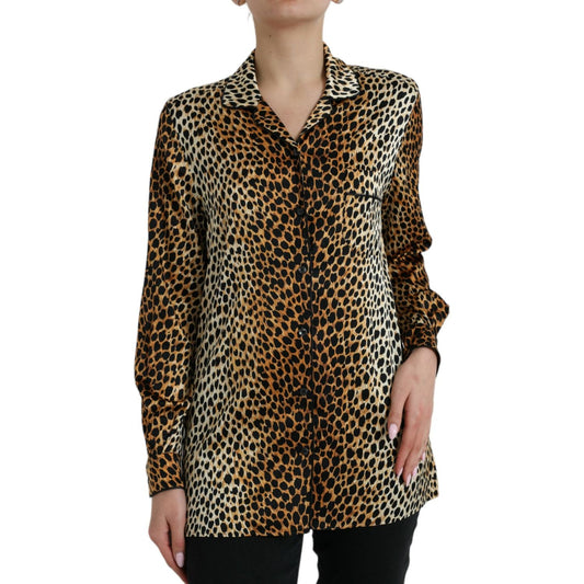 Dolce & Gabbana Brown Leopard Print Long Sleeves Blouse Top TSH84784-40
