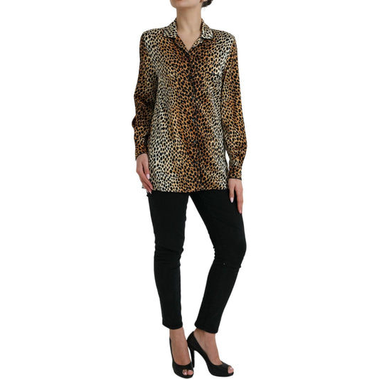 Dolce & Gabbana Brown Leopard Print Long Sleeves Blouse Top TSH84784-40
