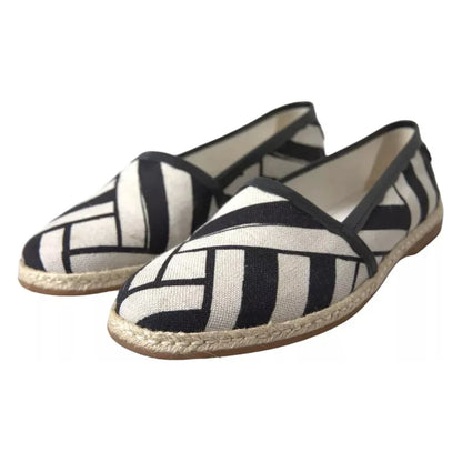Dolce & Gabbana Black White Stripes Slip On Espadrille Shoes 1728,67345645728,Black,Dolce & Gabbana,Espadrilles - Flats - Shoes,EU41/US8,EU42/US9,Flats - Shoes,Loafers - Men - Shoes,Material: 90% Linen 10% Leather,Men,Men - Shoes,New with tags,Shoes