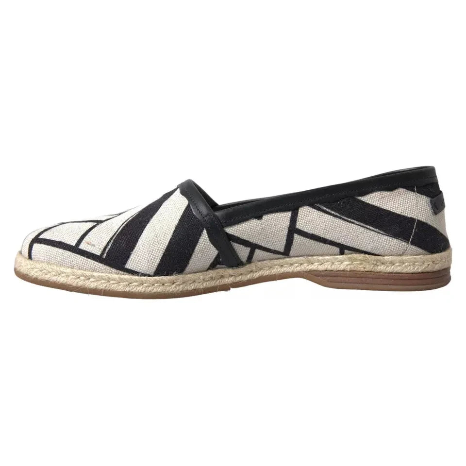 Dolce & Gabbana Black White Stripes Slip On Espadrille Shoes 1728,67345645728,Black,Dolce & Gabbana,Espadrilles - Flats - Shoes,EU41/US8,EU42/US9,Flats - Shoes,Loafers - Men - Shoes,Material: 90% Linen 10% Leather,Men,Men - Shoes,New with tags,Shoes