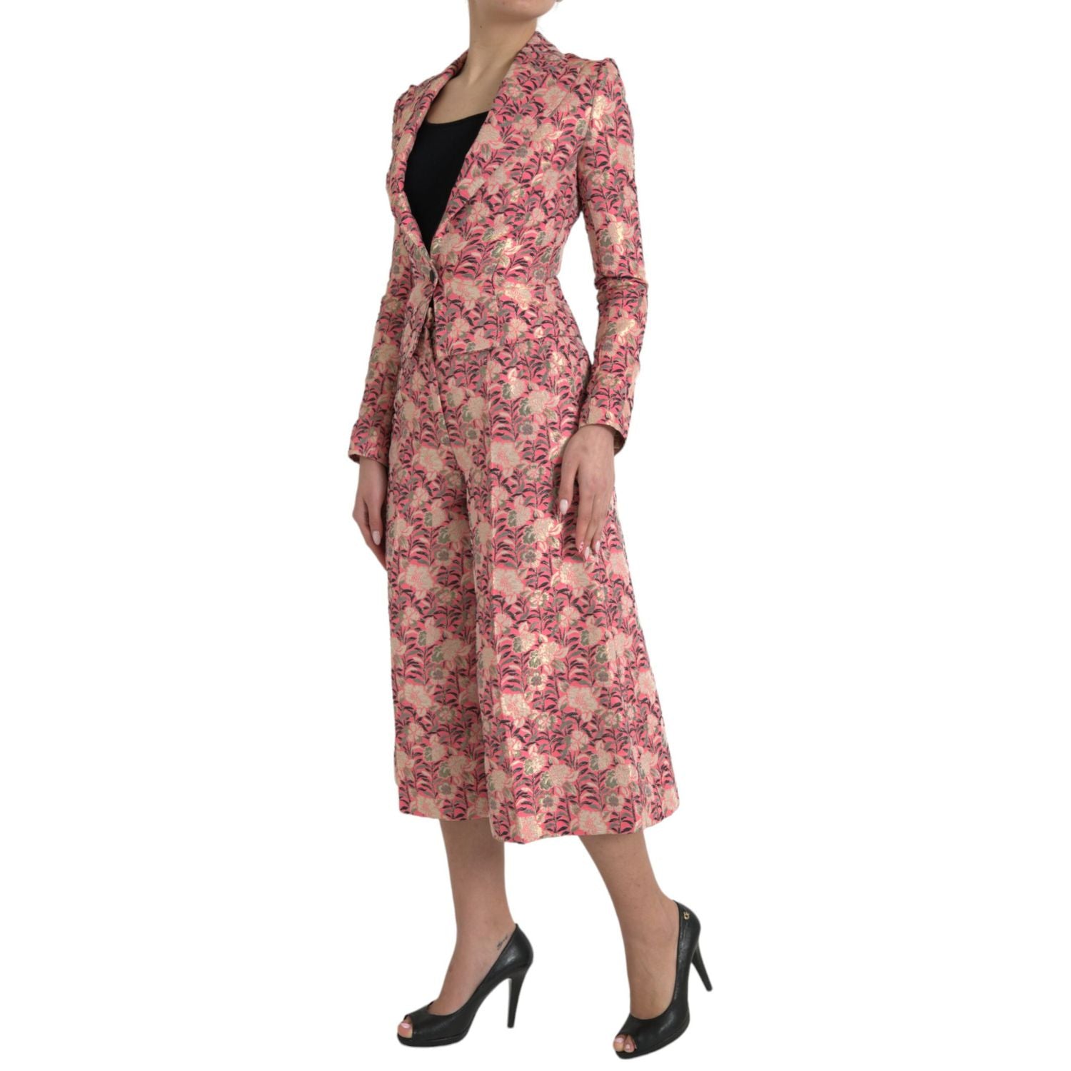 Dolce & Gabbana Pink Floral Jacquard Slim Fit 2 Piece Suit