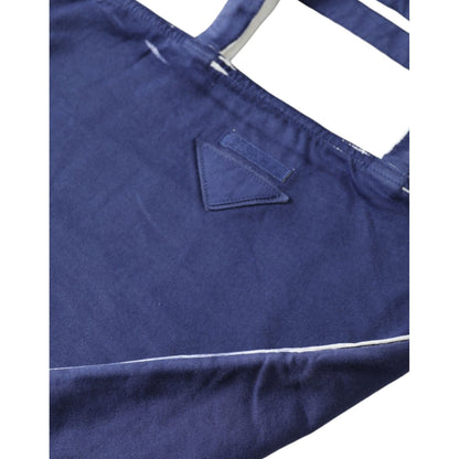 Prada Blue Jersey Fabric Logo Shoulder Shopping Tote Shopping Bag