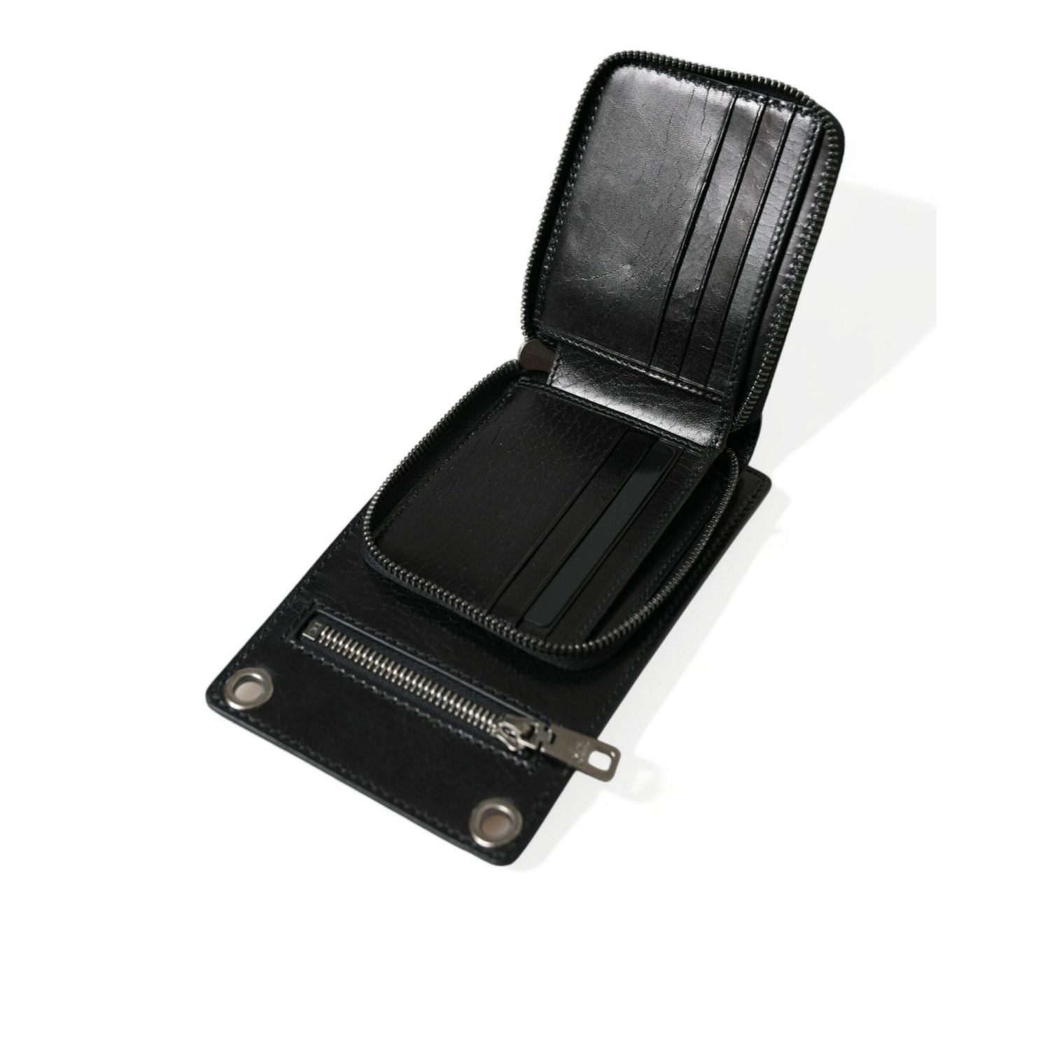Dolce & Gabbana Wallet Black Horse Leather Zip Logo Cross Body Phone Slot
