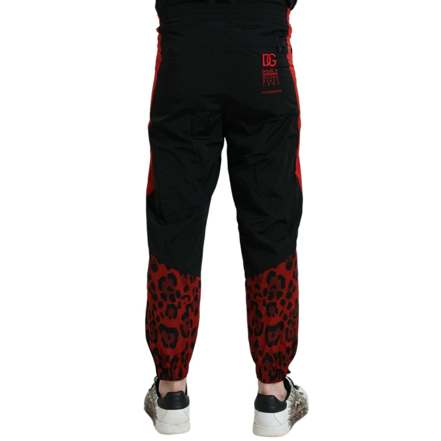 Dolce & Gabbana Black Red Leopard Print Nylon Jogger Pants
