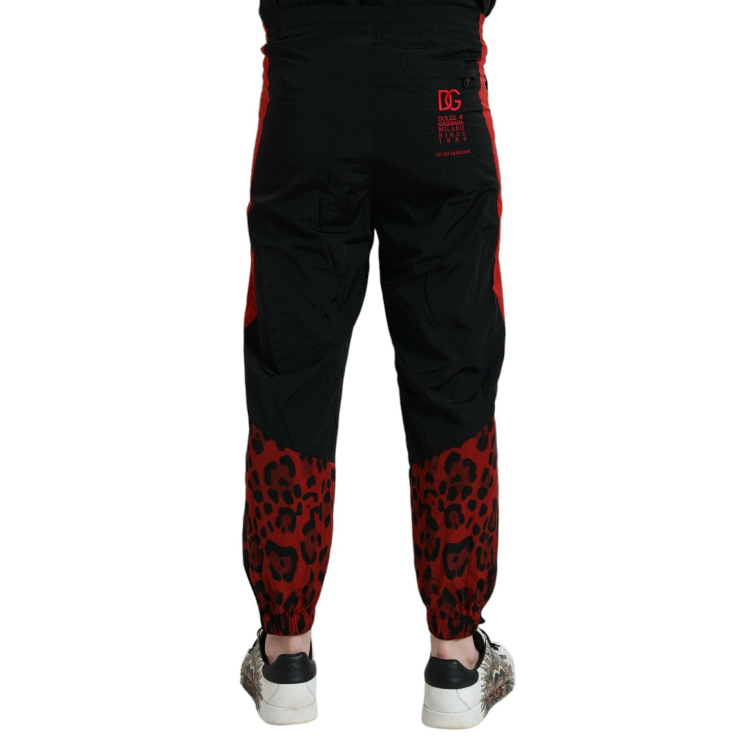 Dolce & Gabbana Black Red Leopard Print Nylon Jogger Pants
