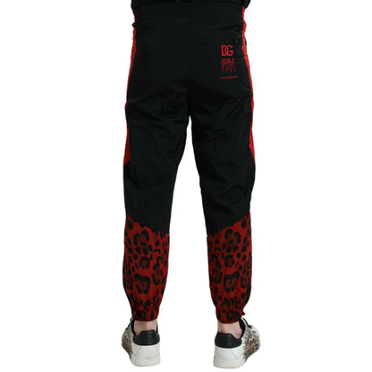 Dolce & Gabbana Black Red Leopard Print Nylon Jogger Pants