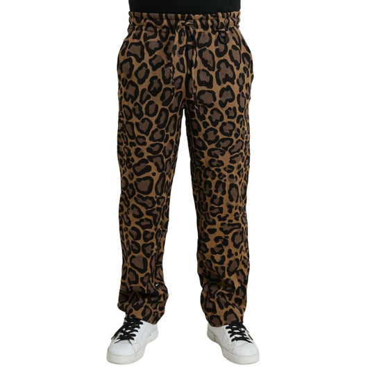 Dolce & Gabbana Brown Leopard Print Polyester Jogger Pants