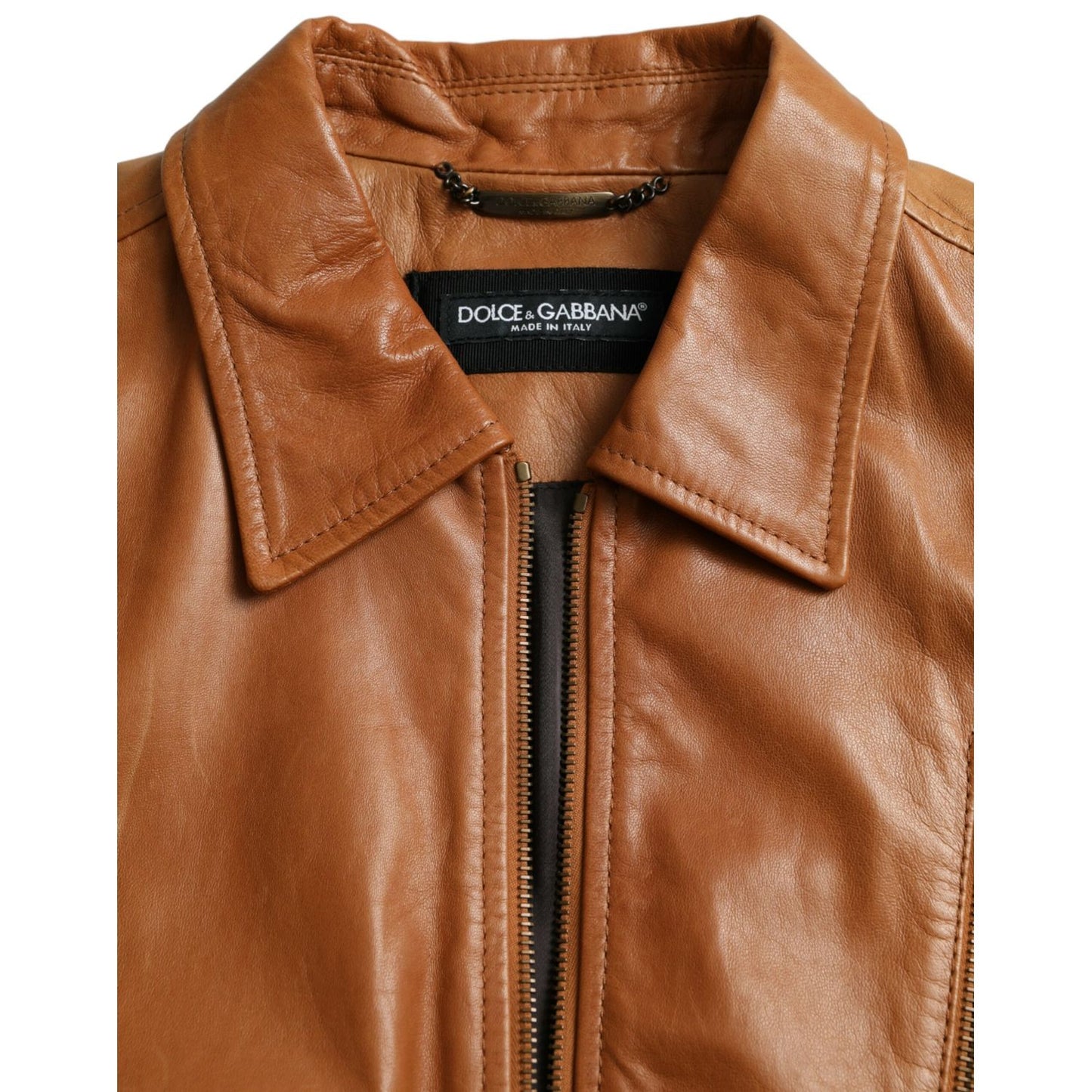 Dolce & Gabbana Brown Lamb Leather Full Zip Blouson Jacket