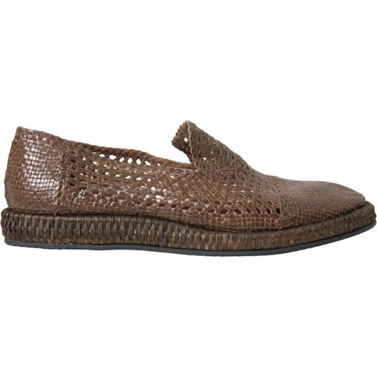 Dolce & Gabbana Brown Woven Leather Loafers Casual Shoes 1728,67345645728,Brown,Dolce & Gabbana,Espadrilles - Loafers - Shoes,EU41/US8,Loafers - Men - Shoes,Loafers - Shoes,Material: 100% Leather,Men,Men - Shoes,New with tags,Shoes