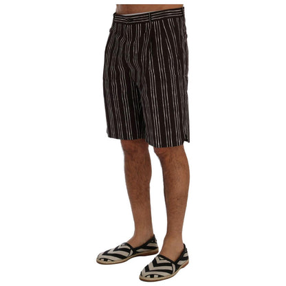 Dolce & Gabbana Bordeaux White Striped Hemp Casual Shorts