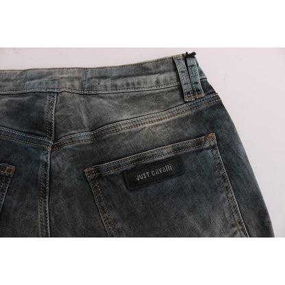 Cavalli Blue Wash Cotton Blend Slim Fit Jeans