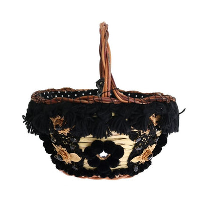 Dolce & Gabbana Beige Straw Snakeskin Pom Pom Crystal AGNESE Bag