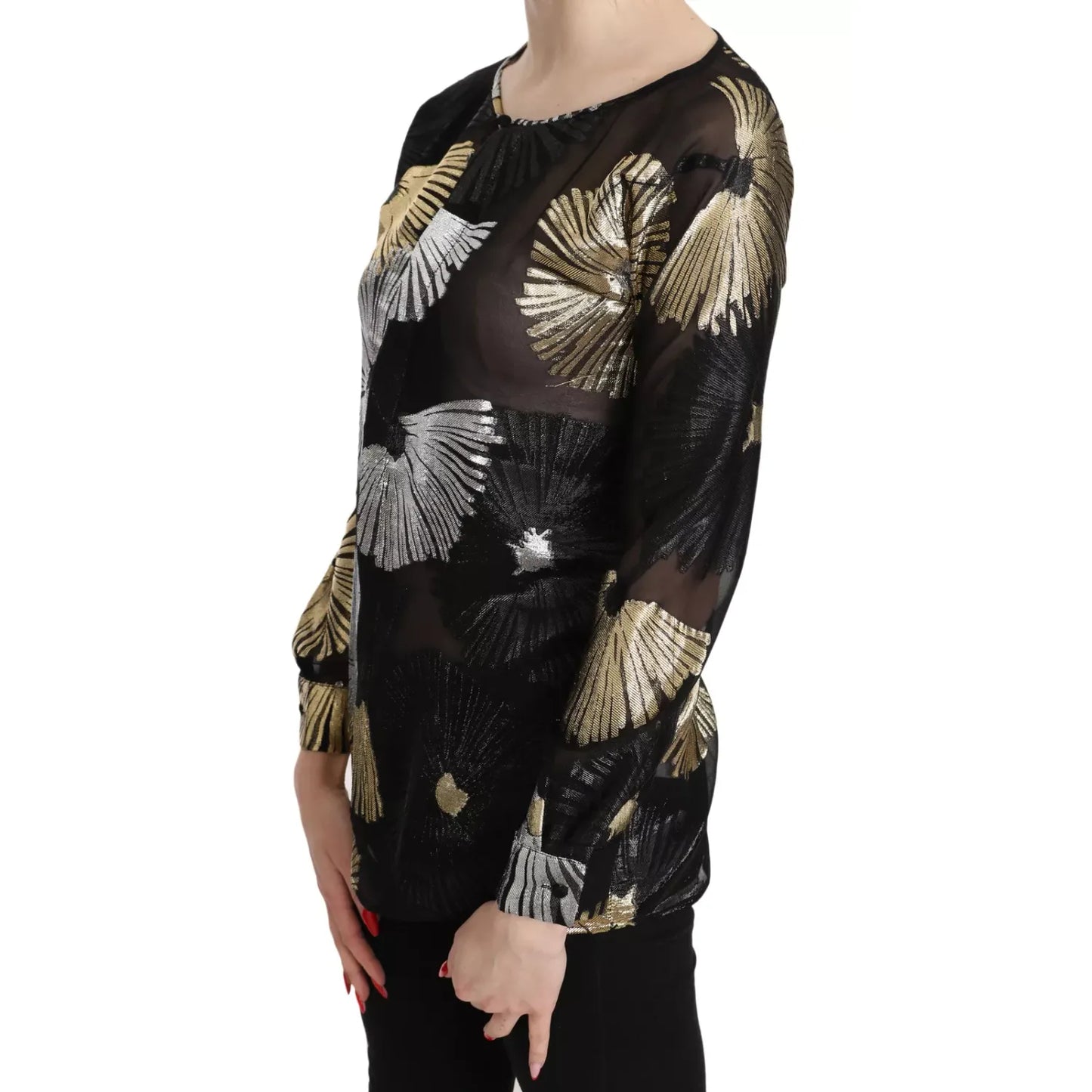 Dsquared² Gold Silver Silk Jacquard See Through Top Blouse