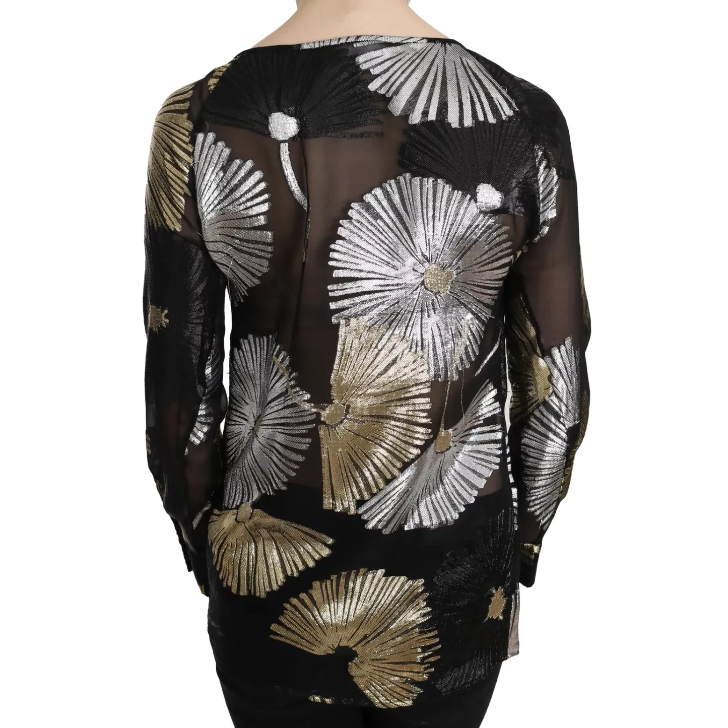 Dsquared² Gold Silver Silk Jacquard See Through Top Blouse