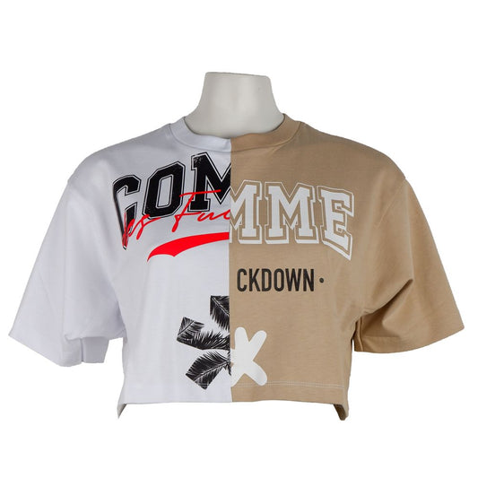 Comme Des Fuckdown Beige Couture Logo Tee with Two-Tone Print CO-9949-XS