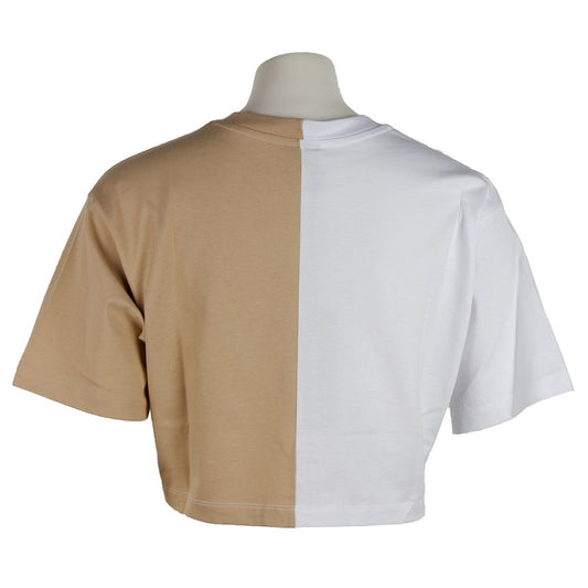 Comme Des Fuckdown Beige Couture Logo Tee with Two-Tone Print CO-9949-XS