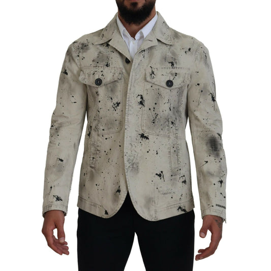 Dsquared² Off White Black Splash Print Casual Denim Jacket