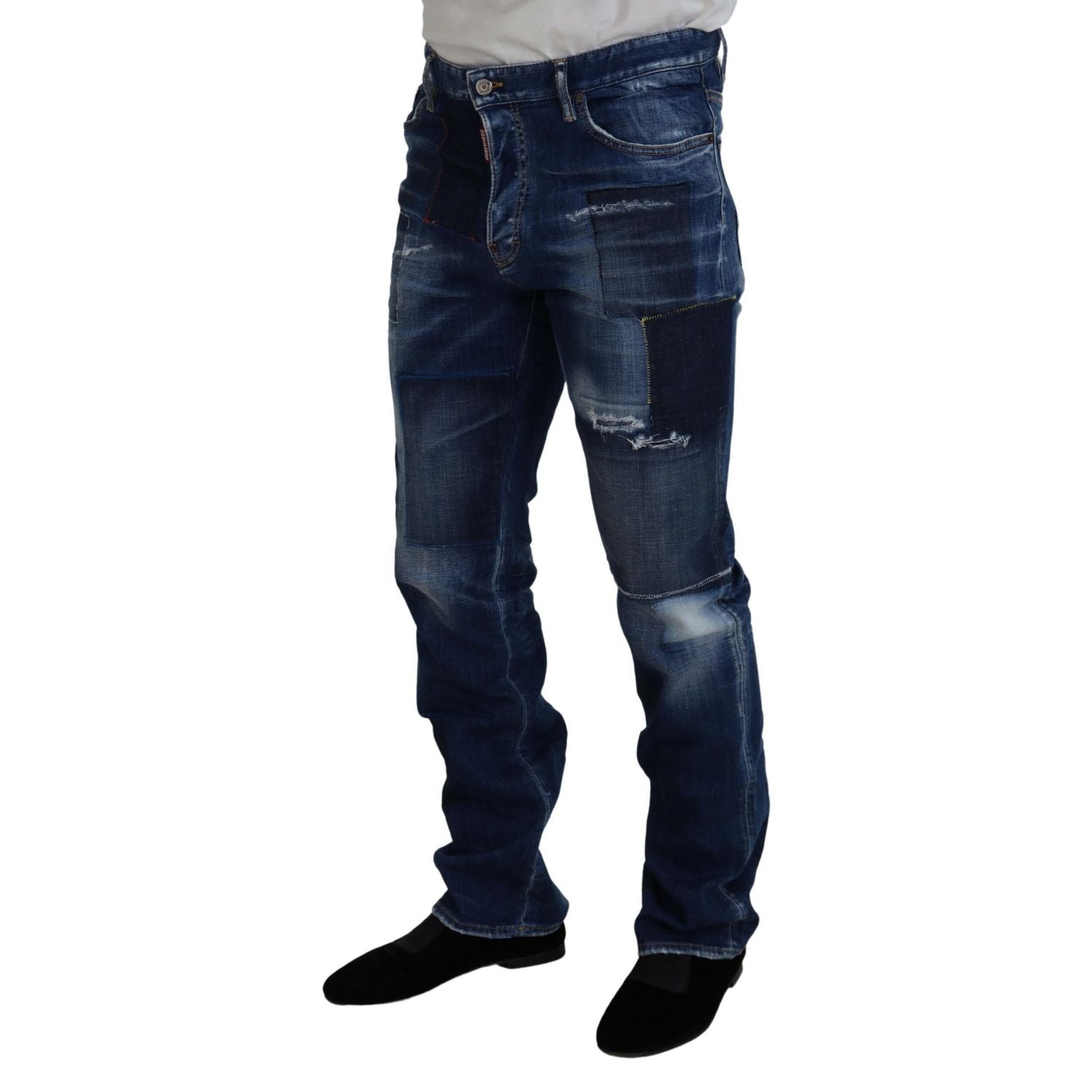 Dsquared² Blue Washed Patchwork Straight Fit Denim Jeans