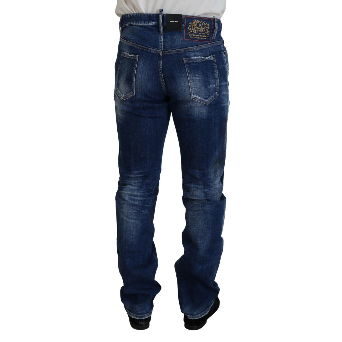 Dsquared² Blue Washed Patchwork Straight Fit Denim Jeans