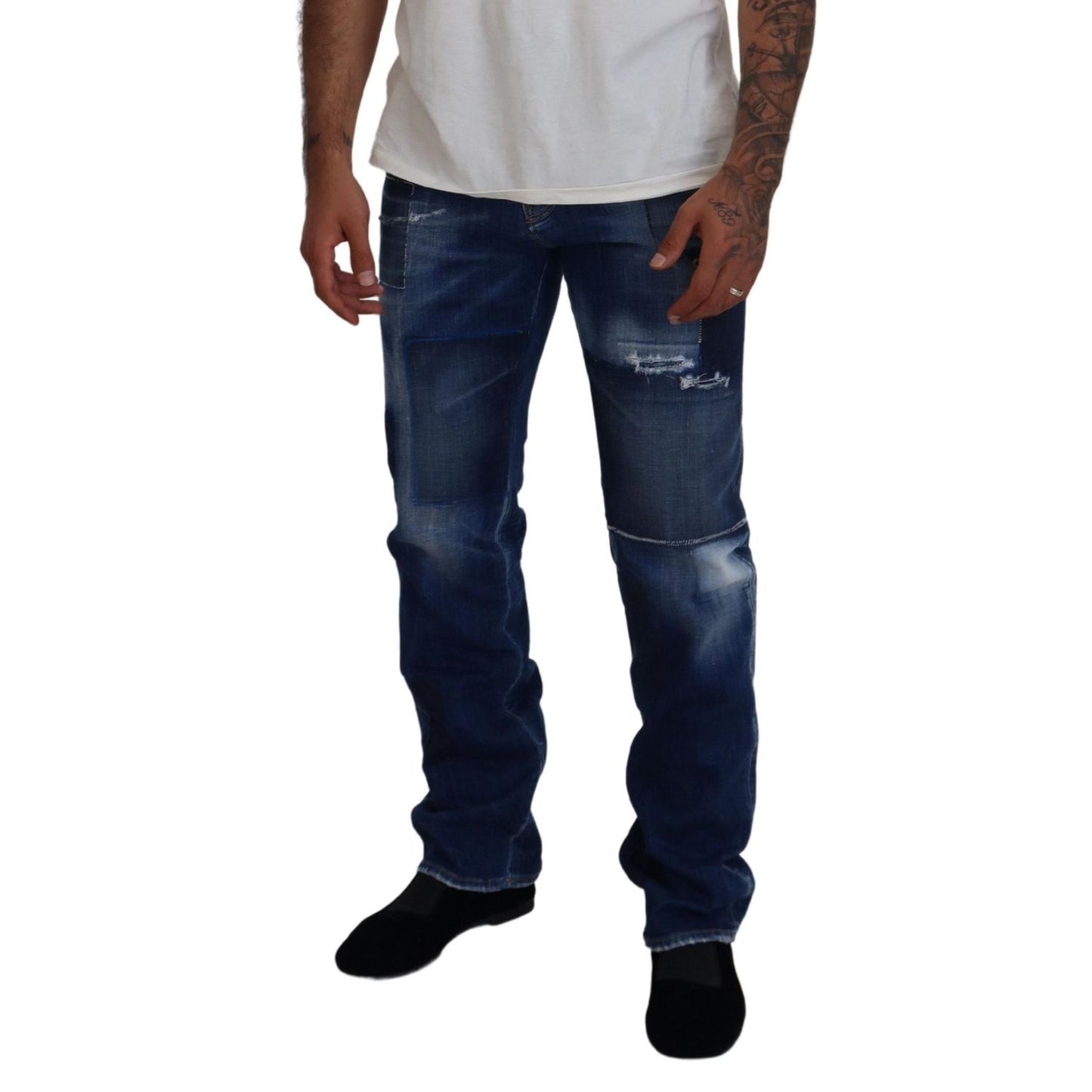 Dsquared² Blue Washed Patchwork Straight Fit Denim Jeans