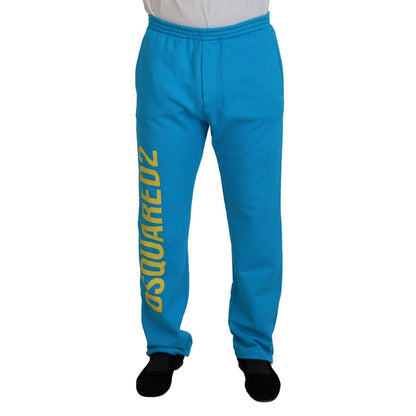 Dsquared² Light Blue Cotton Logo Print Casual Pants