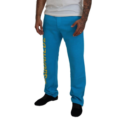Dsquared² Light Blue Cotton Logo Print Casual Pants