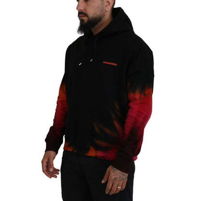 Dsquared² Black Red Cotton Hooded Tie Dye Pullover Sweater