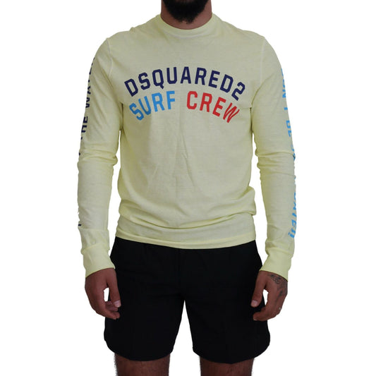تي شيرت Dsquared² أصفر بطبعة ملونة بأكمام طويلة