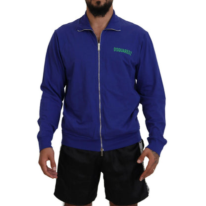 Dsquared² Blue Cotton Printed Collared Men Full Zip Sweater