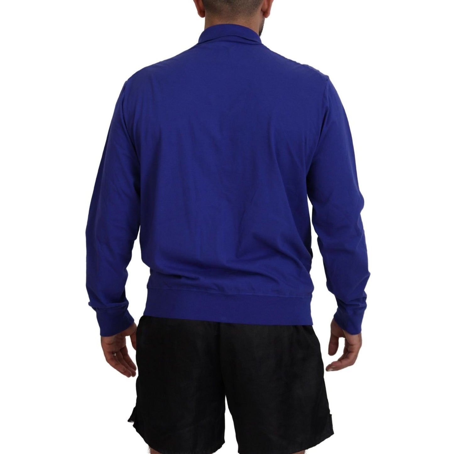 Dsquared² Blue Cotton Printed Collared Men Full Zip Sweater
