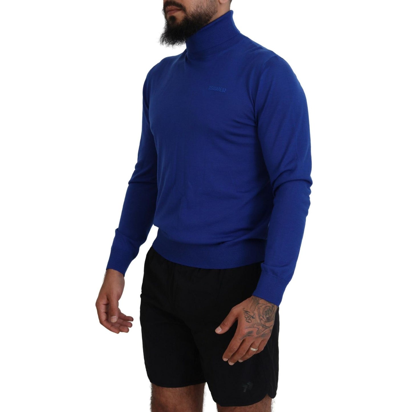 Dsquared² Blue Logo Print Long Sleeves Turtle Neck Sweater