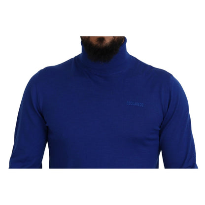 Dsquared² Blue Logo Print Long Sleeves Turtle Neck Sweater