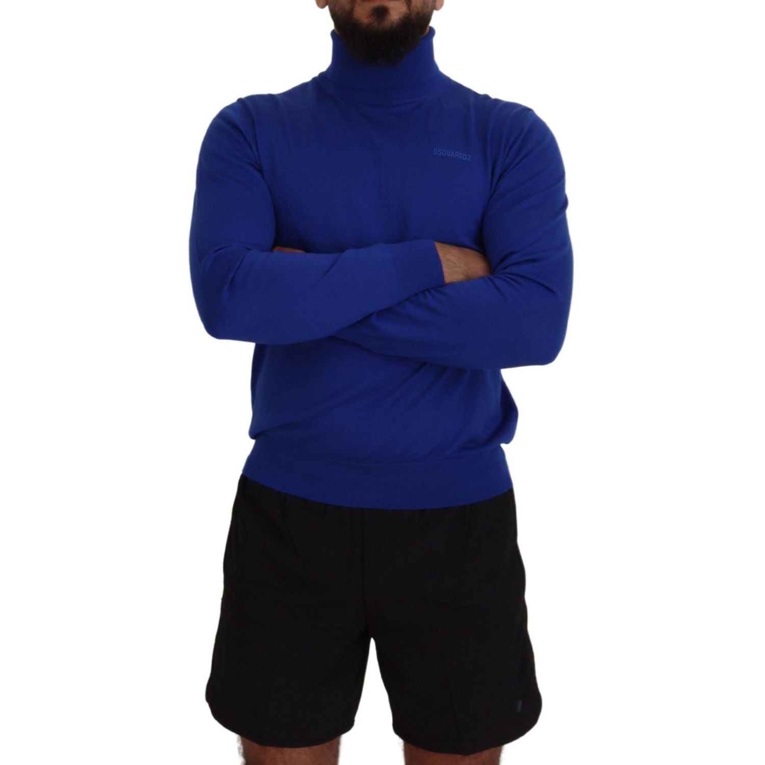 Dsquared² Blue Logo Print Long Sleeves Turtle Neck Sweater