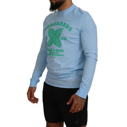 Dsquared² Light Blue Printed Long Sleeves Men Sweater
