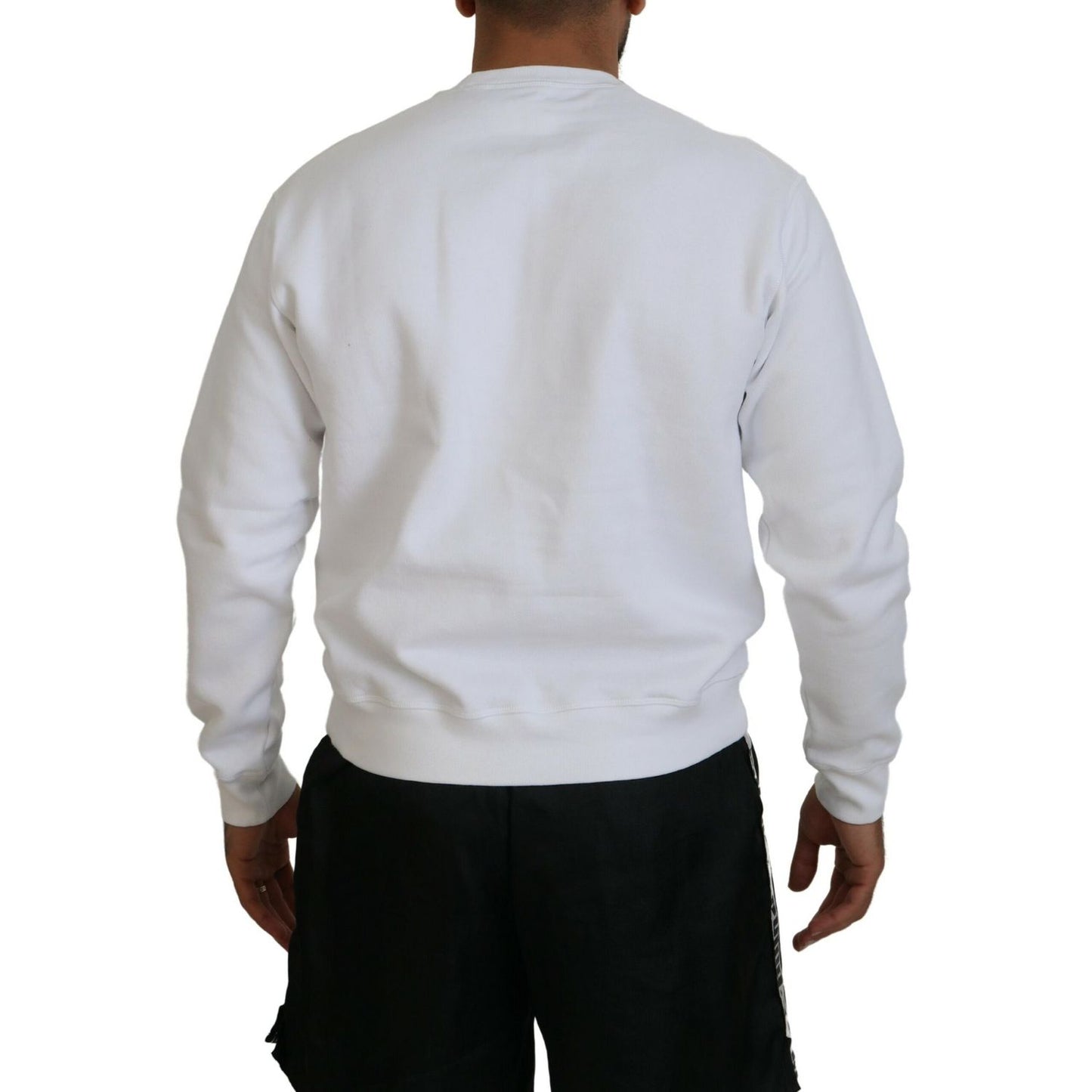 Dsquared² White Cotton Printed Long Sleeves Pullover Sweater