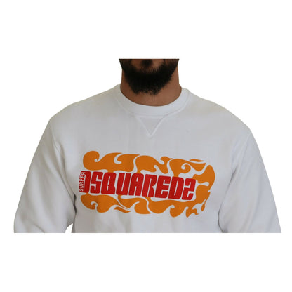 Dsquared² White Cotton Printed Long Sleeves Pullover Sweater