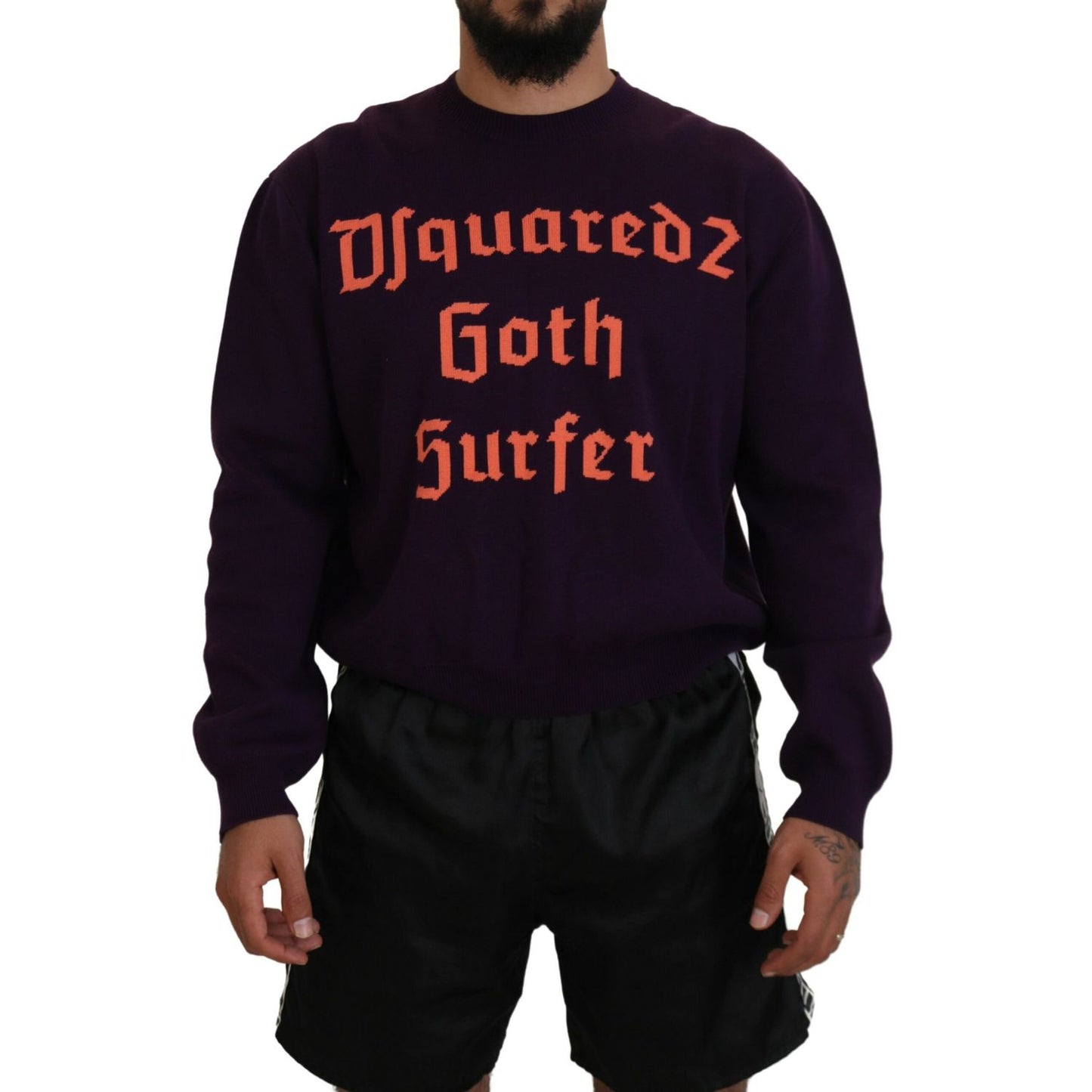 Dsquared² Purple Cotton Printed Men Pullover Sweater