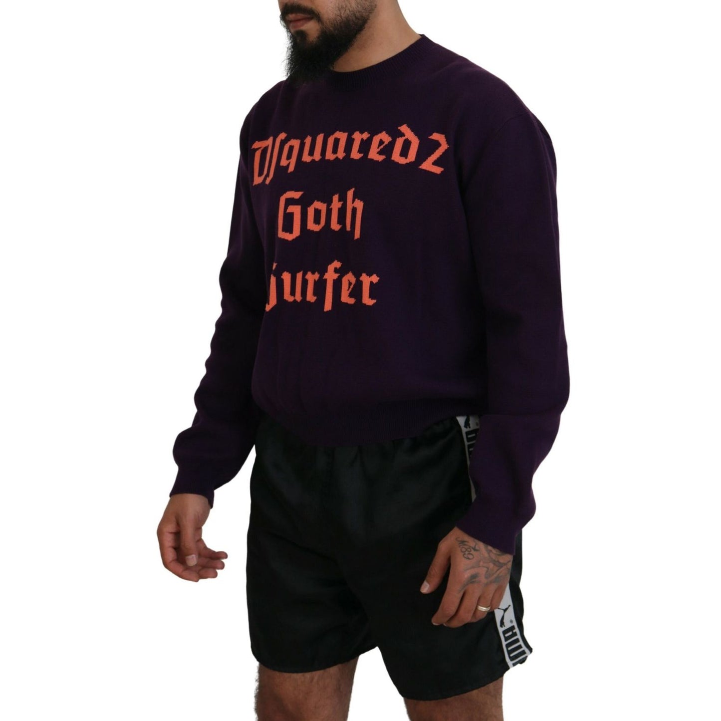 Dsquared² Purple Cotton Printed Men Pullover Sweater