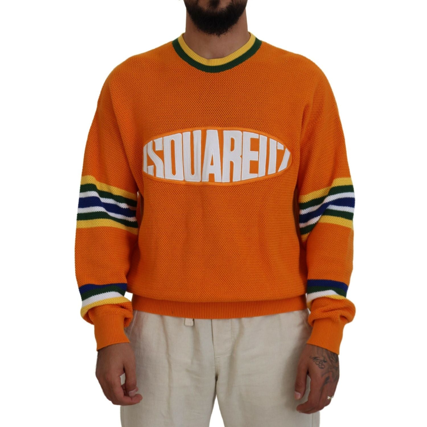 Dsquared² Orange Printed Long Sleeves Men Pullover Sweater