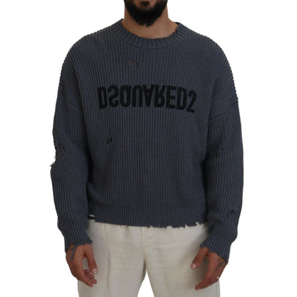 Dsquared² Gray Men Tattered Knitted Pullover Sweater