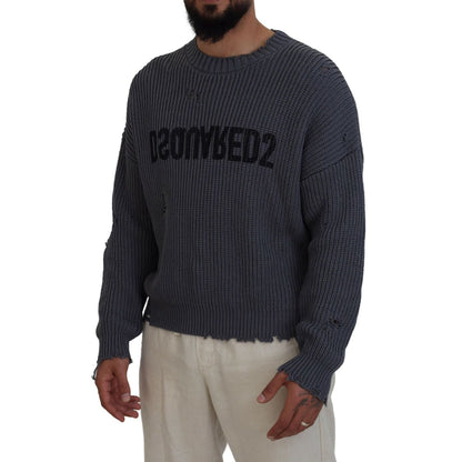 Dsquared² Gray Men Tattered Knitted Pullover Sweater