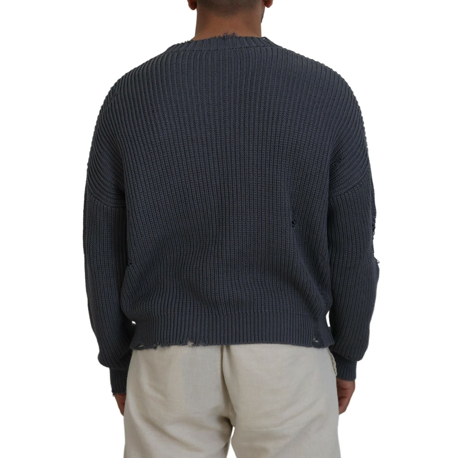 Dsquared² Gray Men Tattered Knitted Pullover Sweater