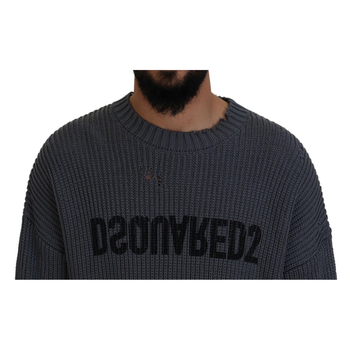 Dsquared² Gray Men Tattered Knitted Pullover Sweater