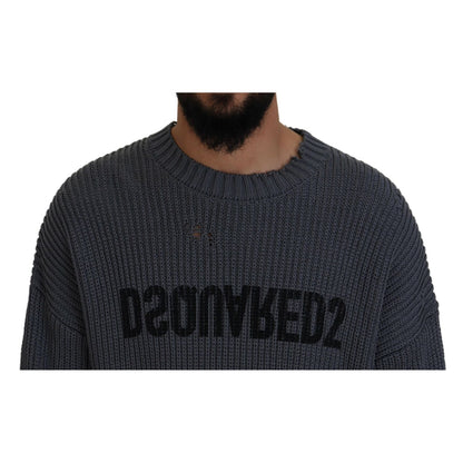 Dsquared² Gray Men Tattered Knitted Pullover Sweater