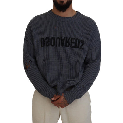 Dsquared² Gray Men Tattered Knitted Pullover Sweater