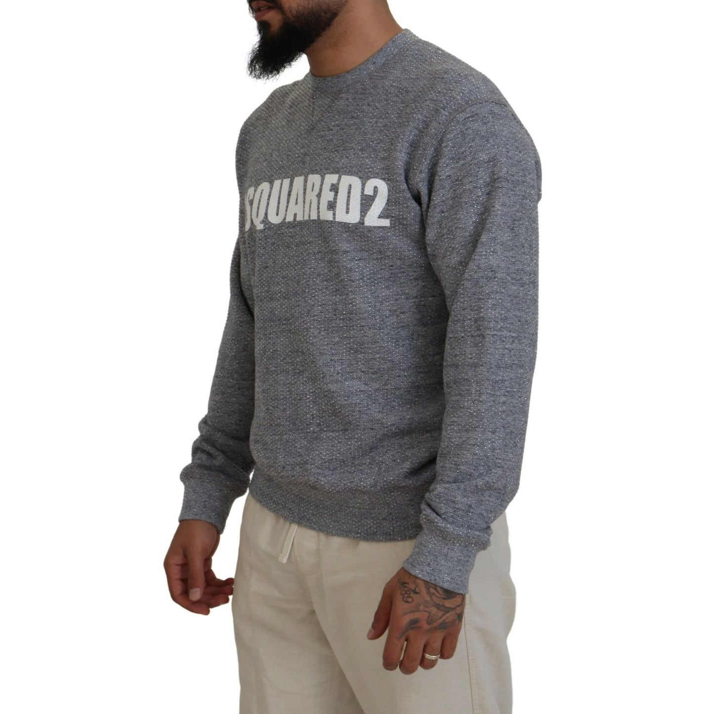 Dsquared² Gray Crystal Embellishment Men Pullover Sweater